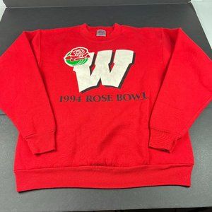 VTG 1994 Rose Bowl Wisconsin Badgers Sweatshirt Extra Large Red Big W Crewneck